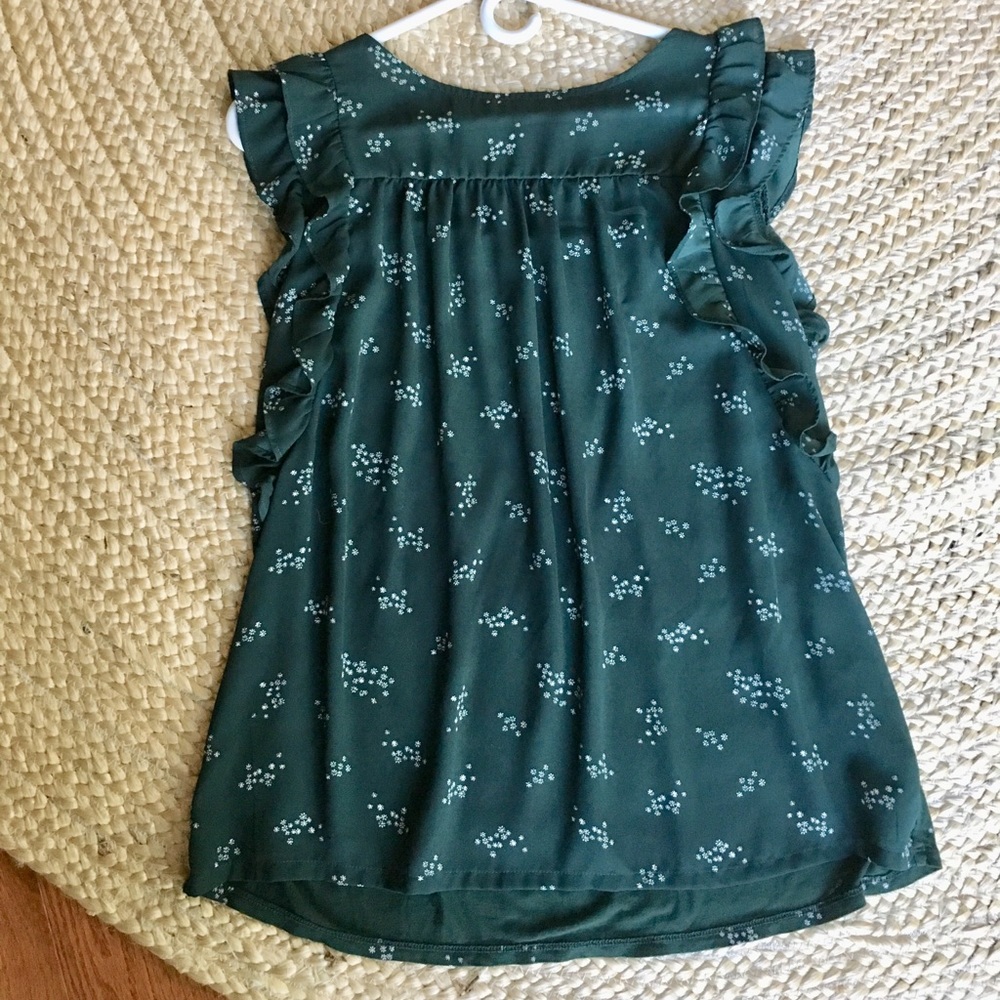 Loft Mixed Media Blouse Shell Green Floral